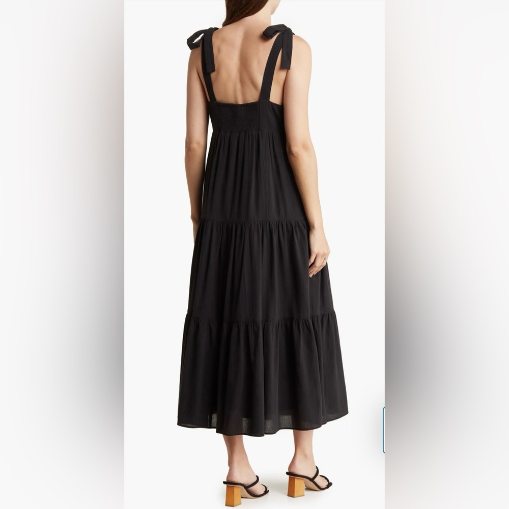 Madewell Tie Strap Tiered Midi Black Dress - Picture 3 of 9